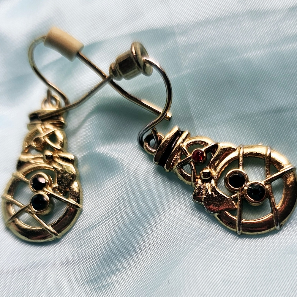 Gold and Yellow Geometric and Floral Earrings - Picture 2 of 11